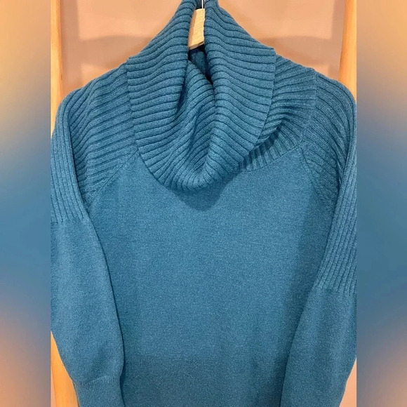 ✨Time and Tru Women's Cowl Neck Tunic Sweater LG 12/14 Teal knit - Picture 6 of 11